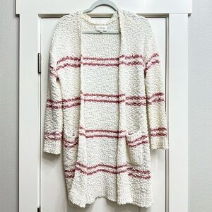 Cozy White and Pink Striped Cardigan